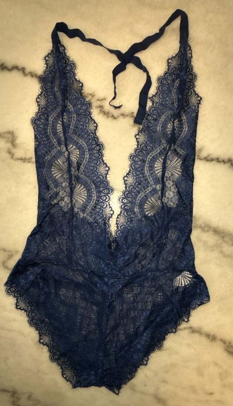 Sexy Lace Bodysuit Blue Size Medium